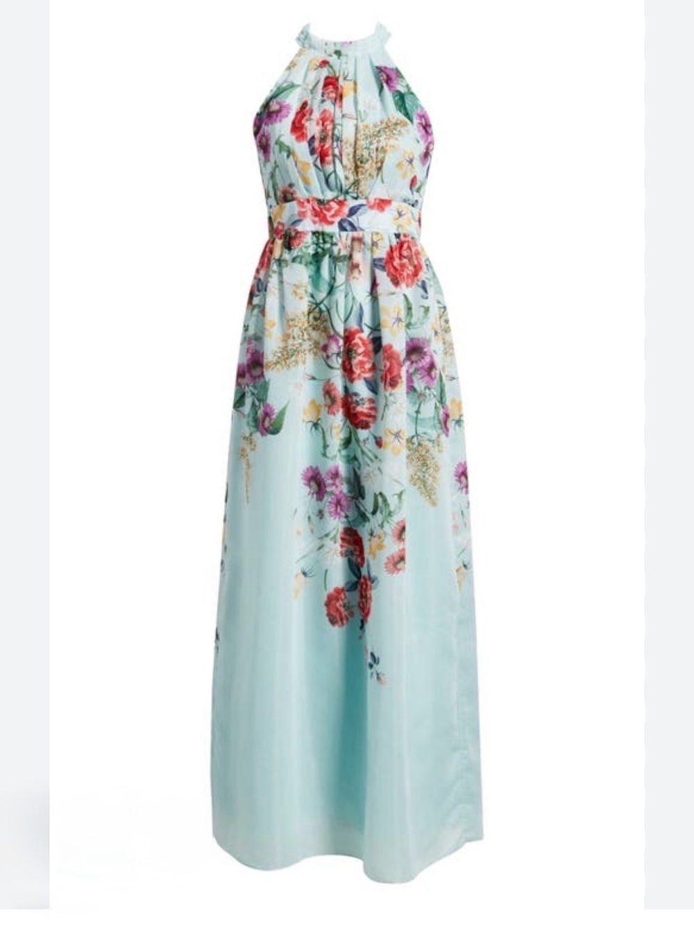 Eliza J Light Blue Floral Halter Midi Dress